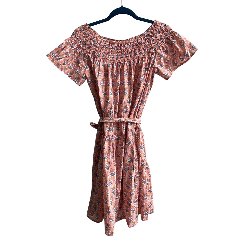 Marea Floral Block Print Dress Womens Small Pink Coastal Boho Smocked Mini NWOT - Picture 4 of 8